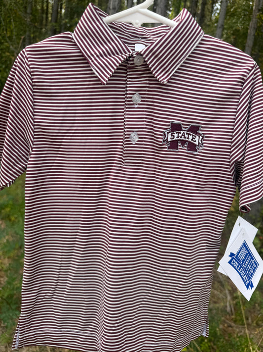 Mississippi State Maroon Stripe Boys Polo