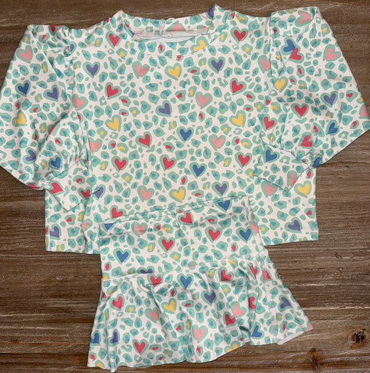 Leopard/Hearts Girls Puff Sleeve Top