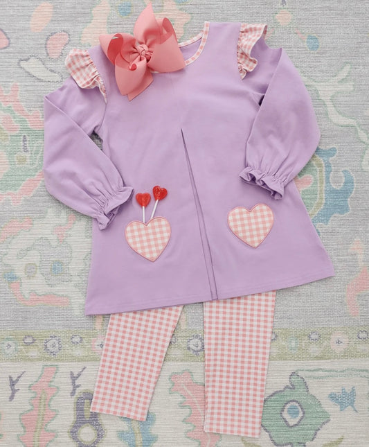 Heart Pocket Girls Pants Set