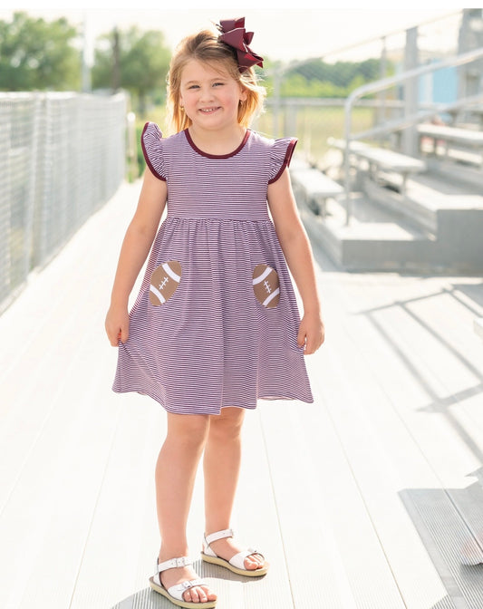 Let’s Cheer Football Maroon Stripe Girls Pocket Dress