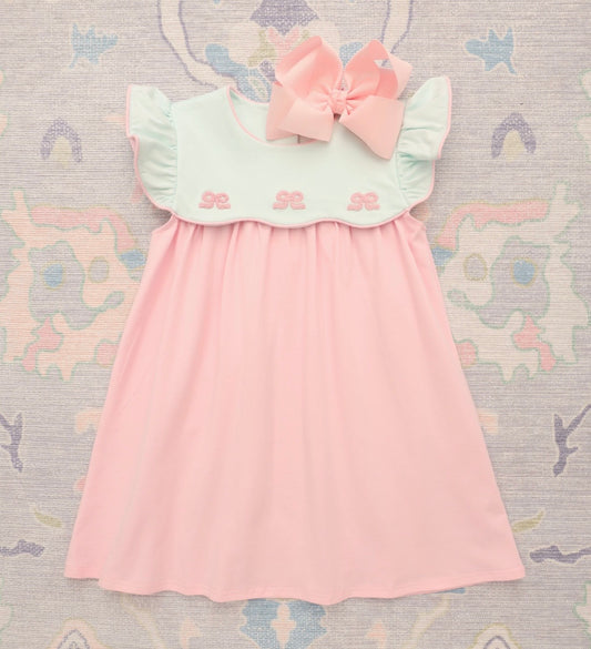 French Knot Bow Scallop Girls Dress