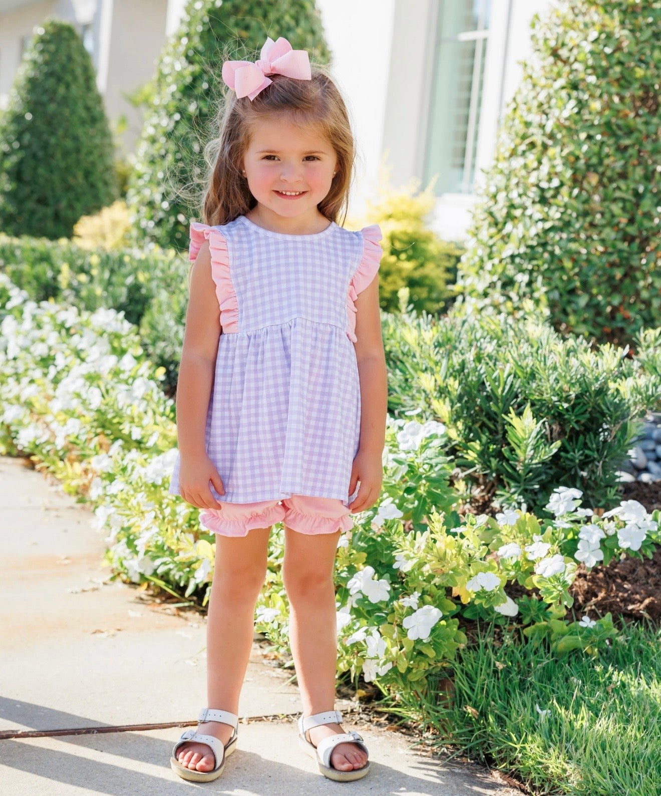 Evie Lavender Gingham/Light Pink Girls Bloomer Set