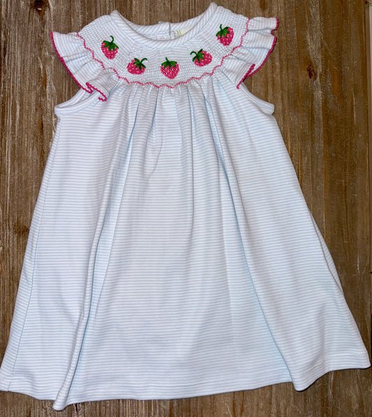 Strawberry Bishop Blue Bitty Stripe Knit Girls Dress