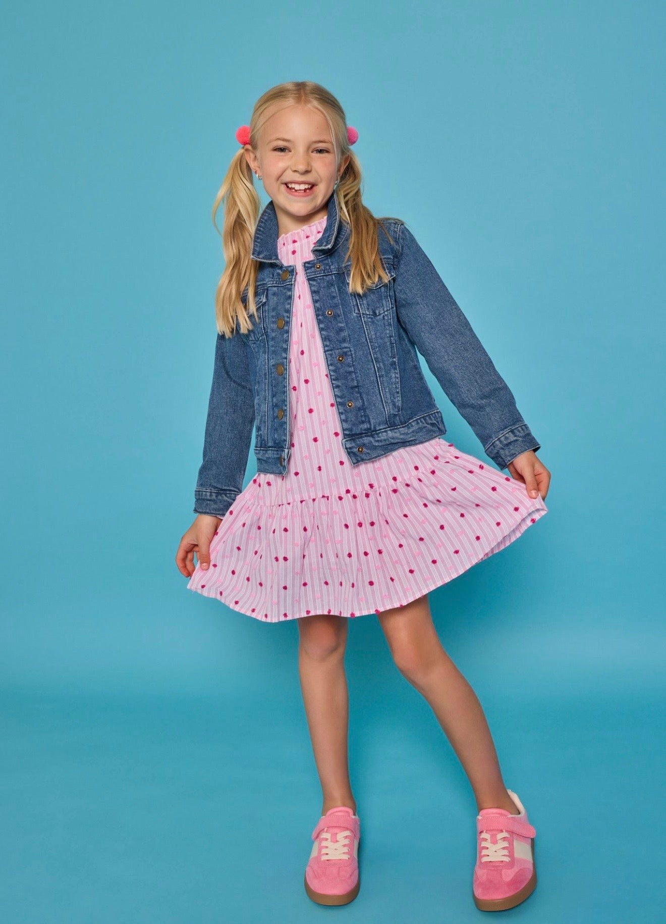 Magenta Clip Dot Girls Stripe Jody Dress