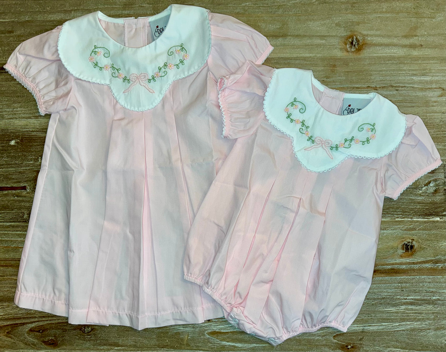 Pink Shadow Bow Embroidered Pleat Girls Bubble