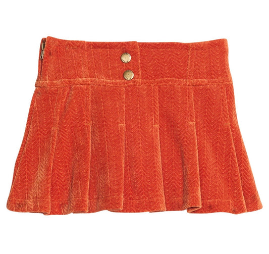 Rust Herringbone Corduroy Girls Pleated Skort