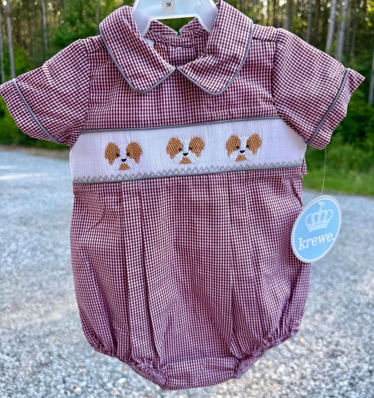Maroon Bulldog Smocked Boys Bubble