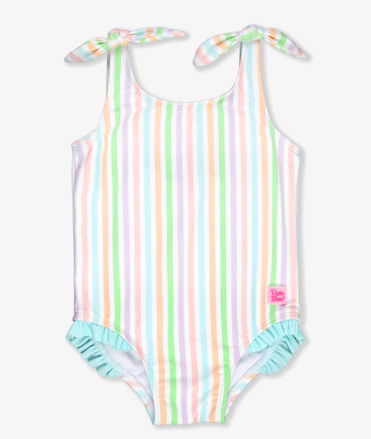 Pale Rainbow Stripe Tie Shoulder Girls One-Piece