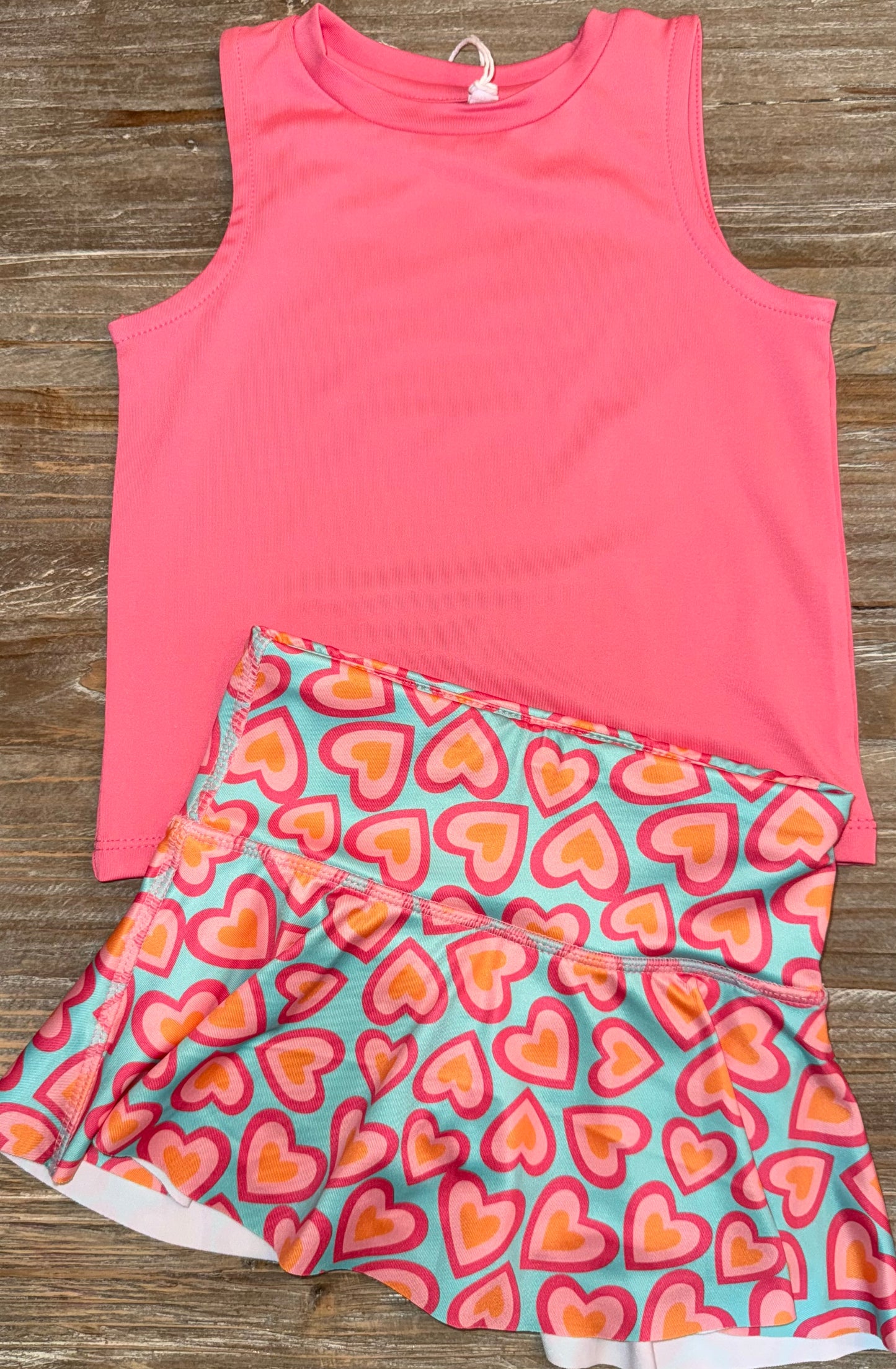 Turquoise/Pink Heart Athletic Girls Skort