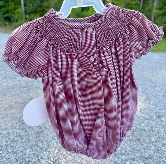 Maroon Bulldog Bishop Smocked Girls Bubble