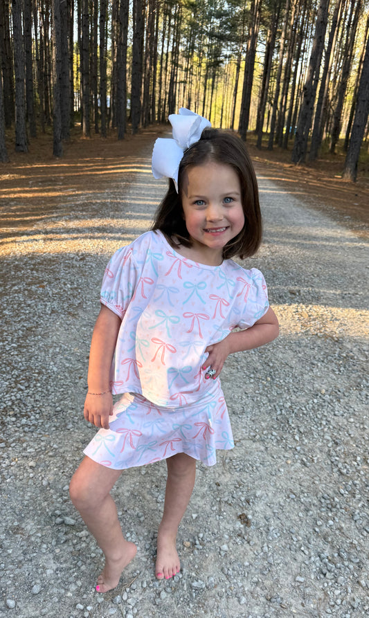 Bow Puff Sleeve Girls Top