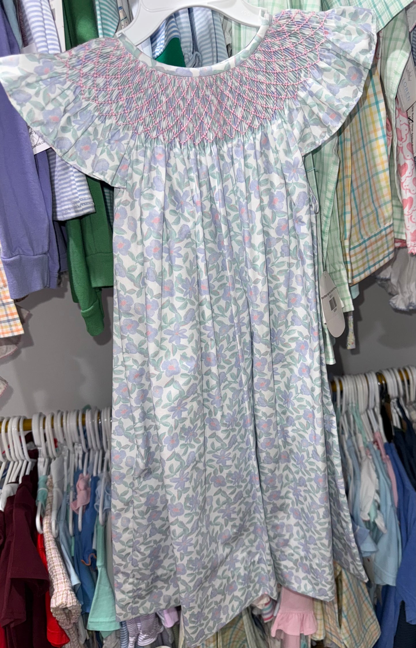 Floral Bishop Angel Wing Smocked Girls Dress
