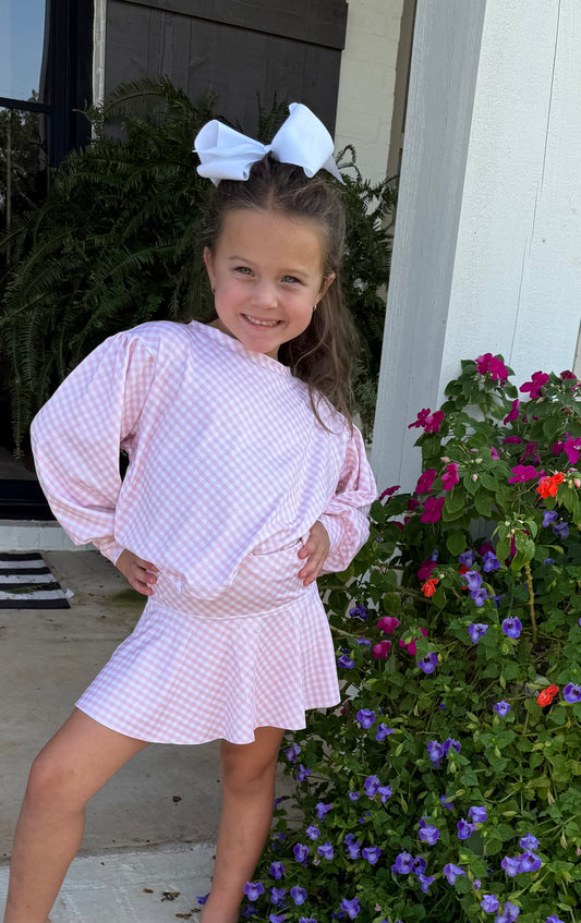 Pink Gingham Girls Skort