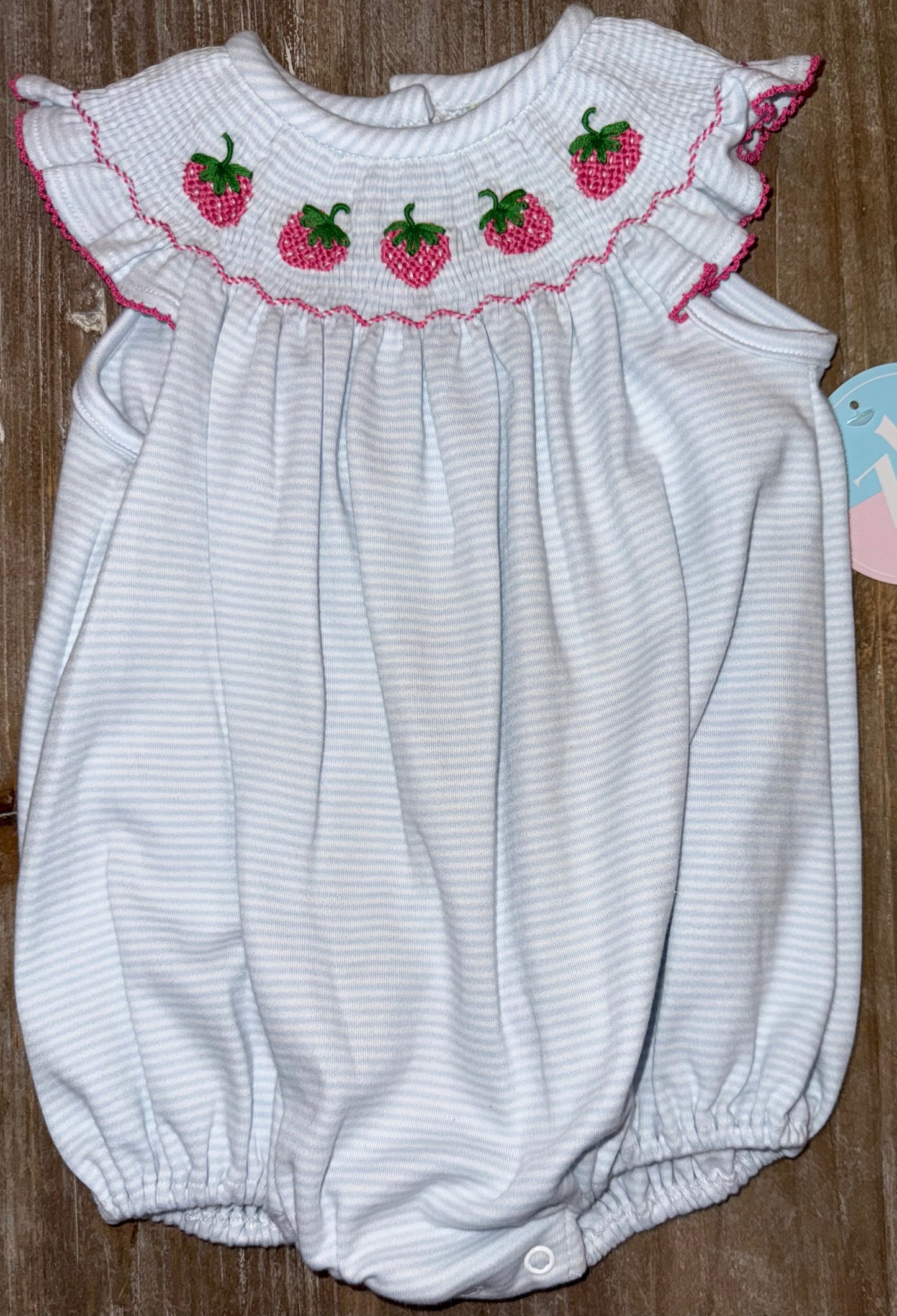 Strawberry Bishop Blue Bitty Stripe Knit Girls Bubble