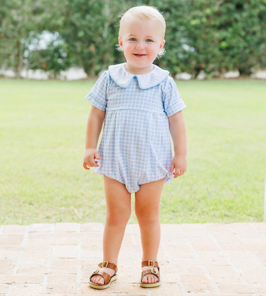 Powder Blue Plaid Boys Bubble