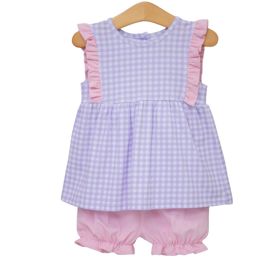 Evie Lavender Gingham/Light Pink Girls Bloomer Set