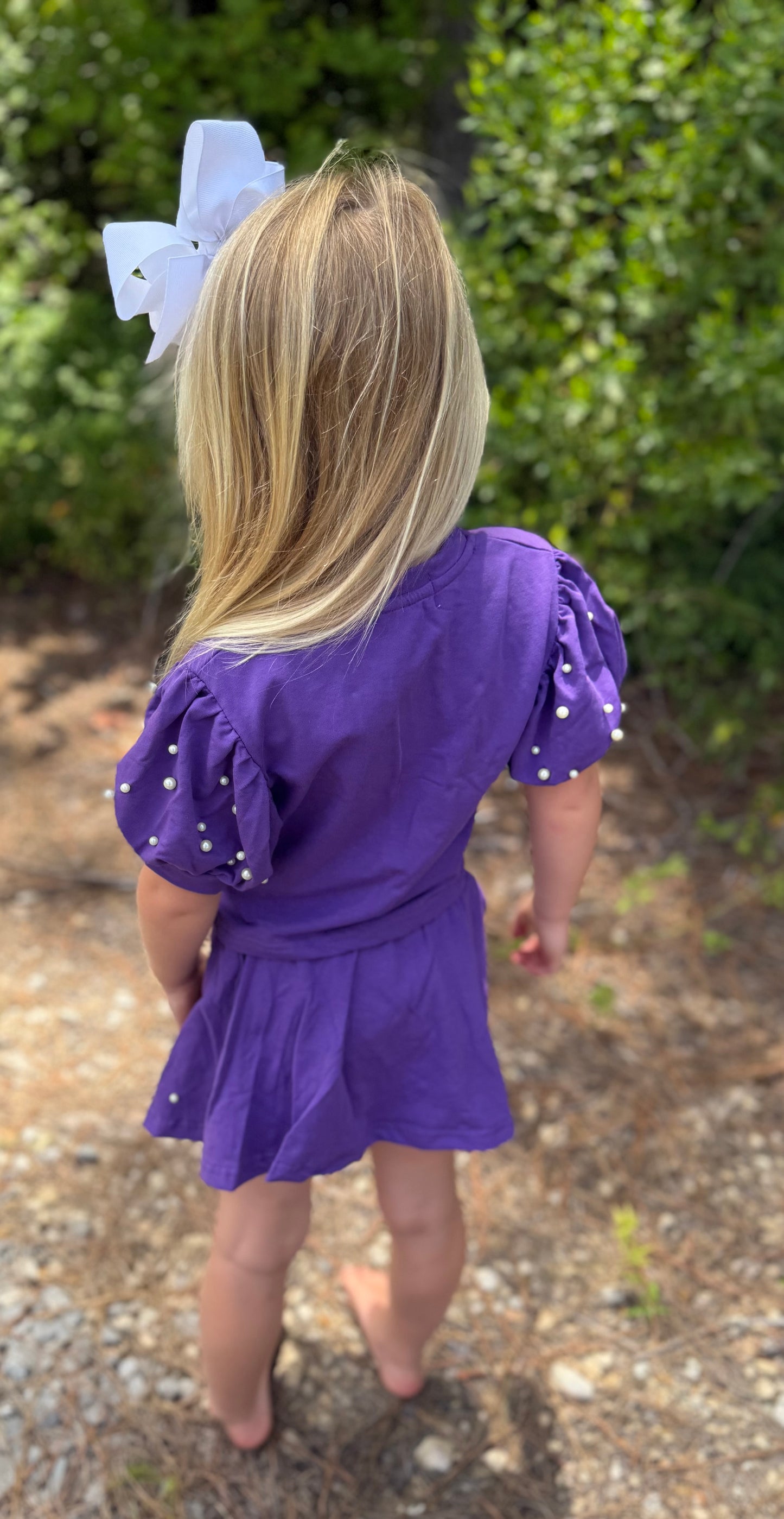 Purple Puff Sleeve Pearl Girls Skort Set