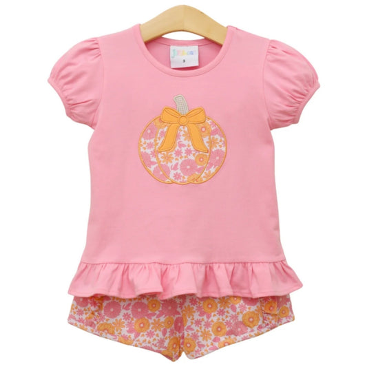 Pumpkin Petals Girls Appliqué Ruffle Short Set