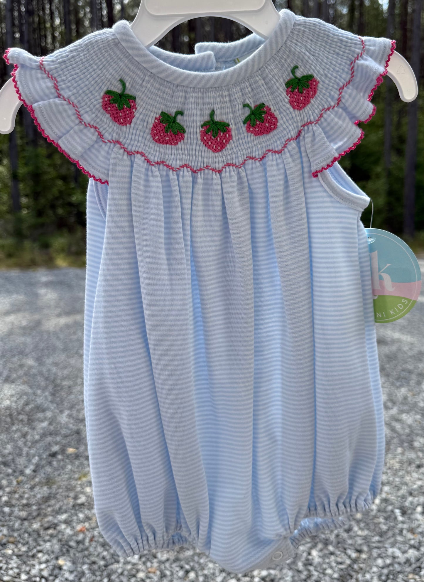 Strawberry Bishop Blue Bitty Stripe Knit Girls Bubble