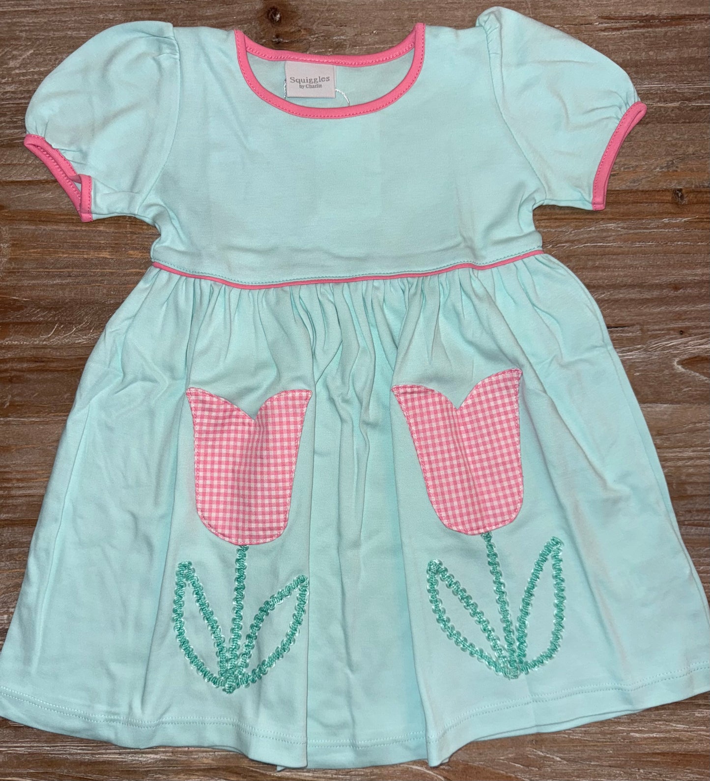Pink Gingham Tulip Pockets Girls Dress