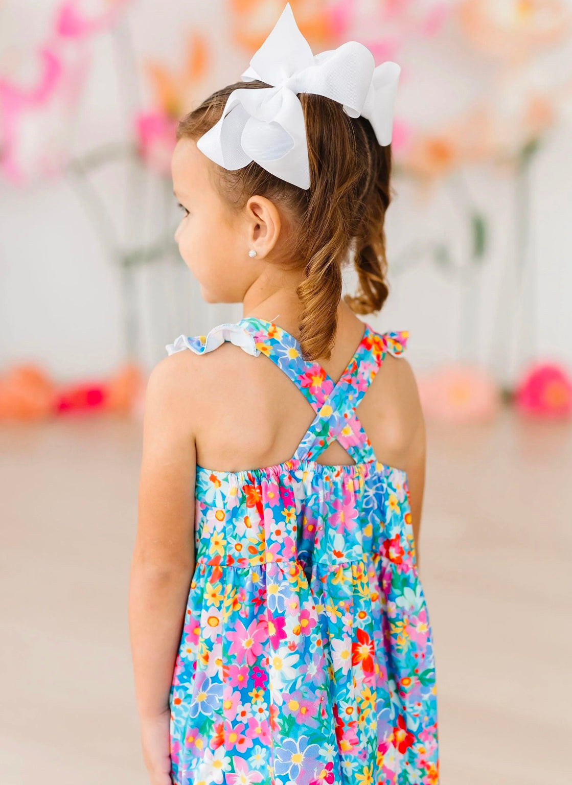 Preppy Floral Ruffle Girls Dress