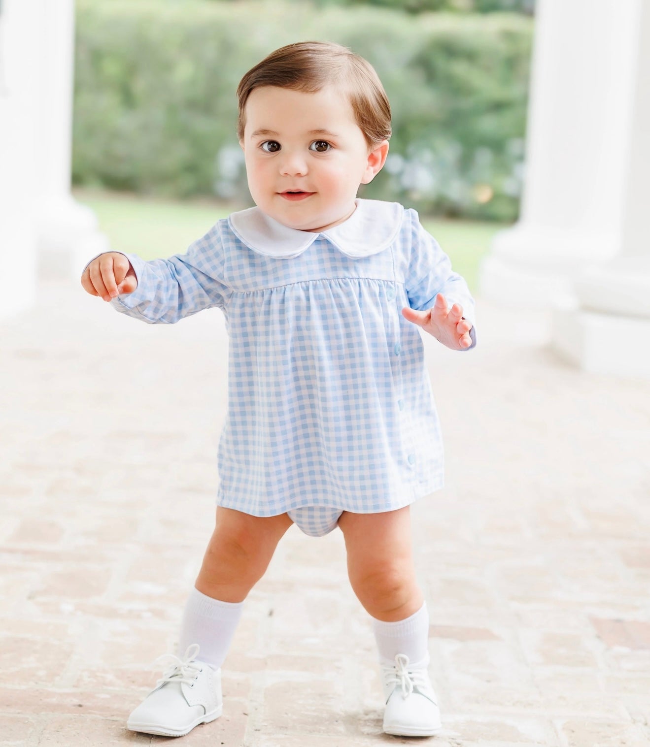 Liam Light Blue Gingham Boys Diaper Set