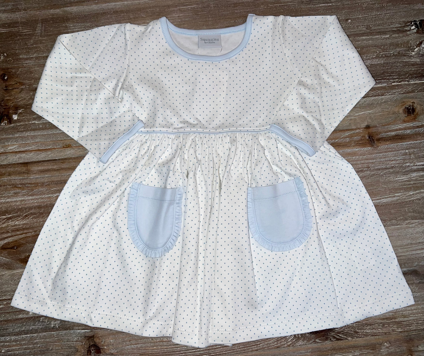 Squiggles Light Blue Dot Girls Popover Dress