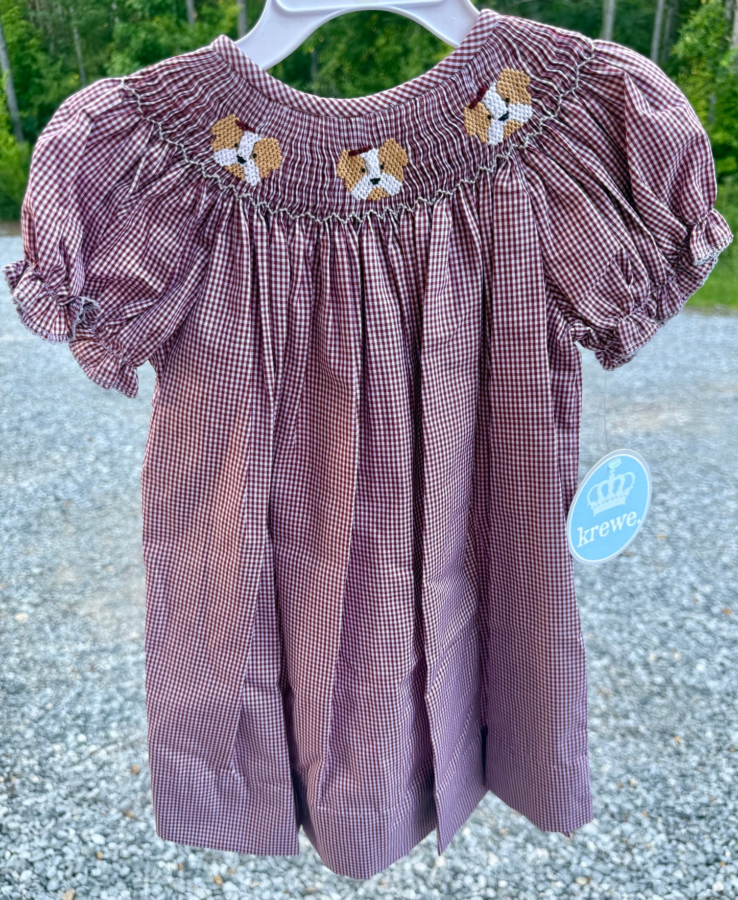 Maroon Bulldog Bishop Smocked Girls Dress