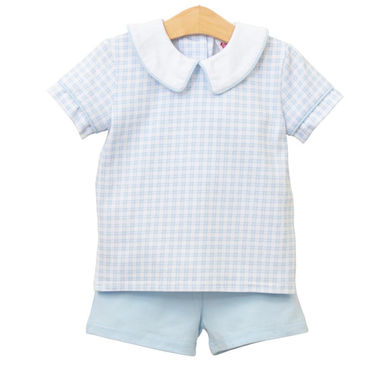 Powder Blue Plaid Boys Short Set