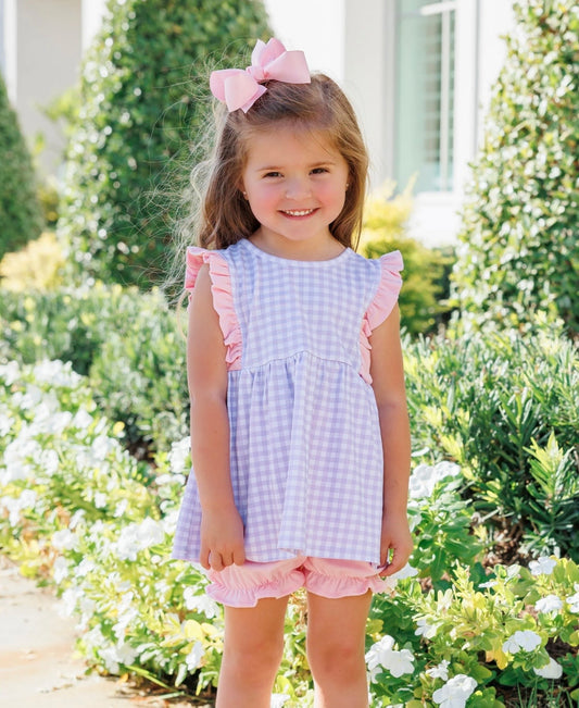 Evie Lavender Gingham/Light Pink Girls Bloomer Set