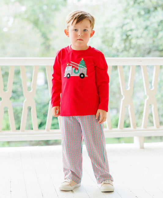 Festive Firetruck Boys Pants Set