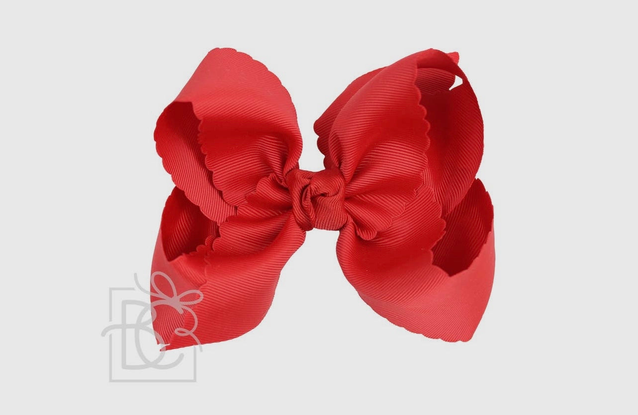 Beyond Creations 5.5” Scalloped Edge Bow on Alligator Clip Red