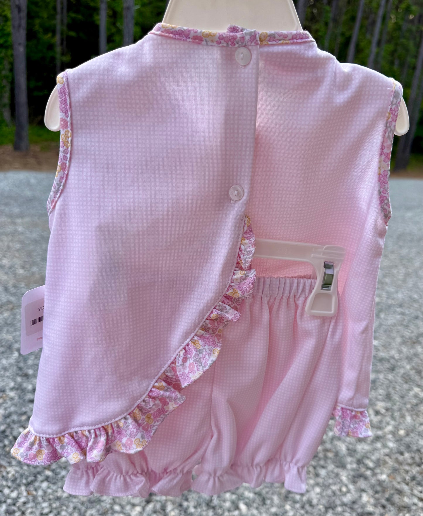 Pink Knit Gingham/Multi Flower Girls Bloomer Set