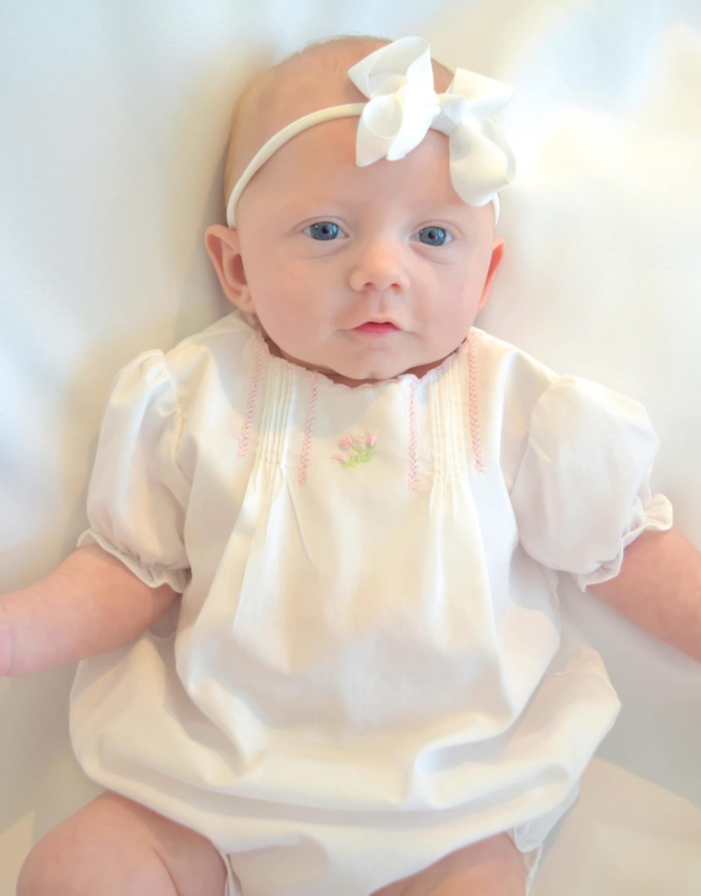 Petit Ami White Flower Embroidered Heirloom Girls Bubble