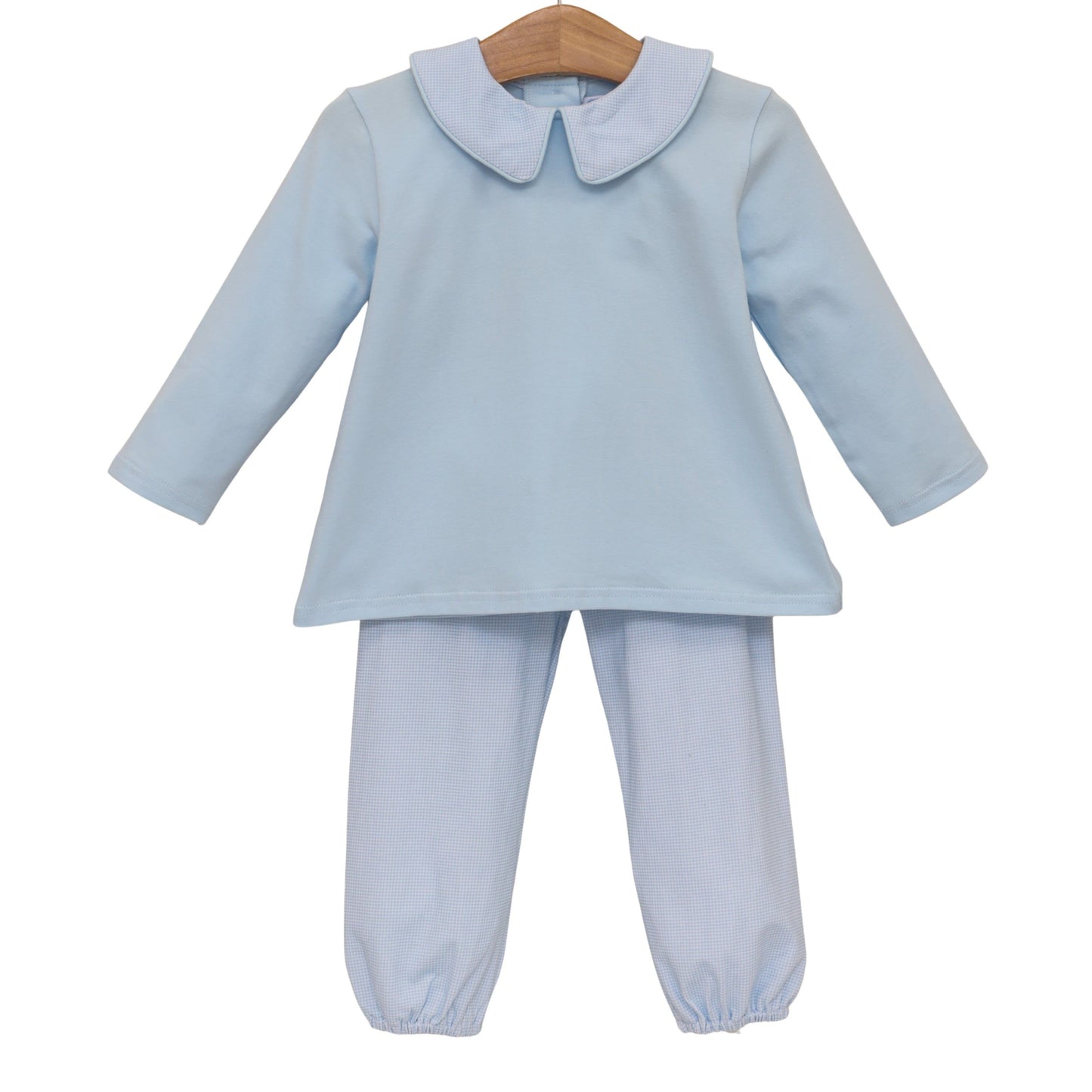 Archie Light Blue Microgingham Boys Bloomer Pant Set