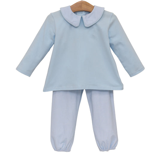 Archie Light Blue Microgingham Boys Bloomer Pant Set
