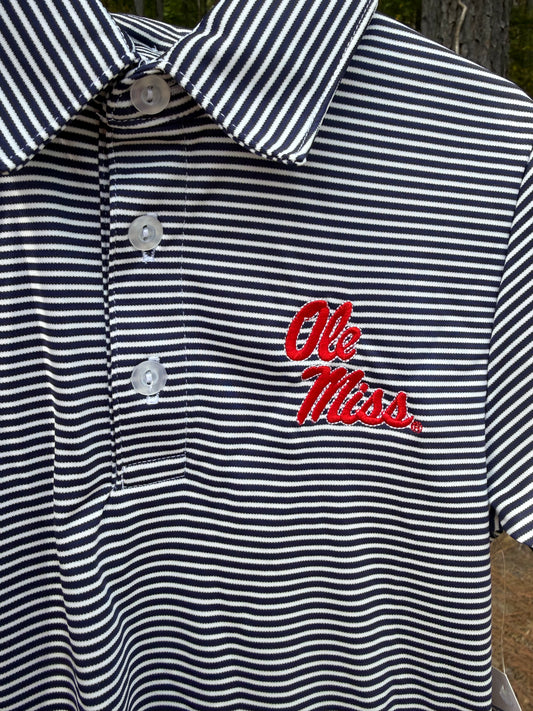 Ole Miss Rebels Navy Stripe Boys Polo