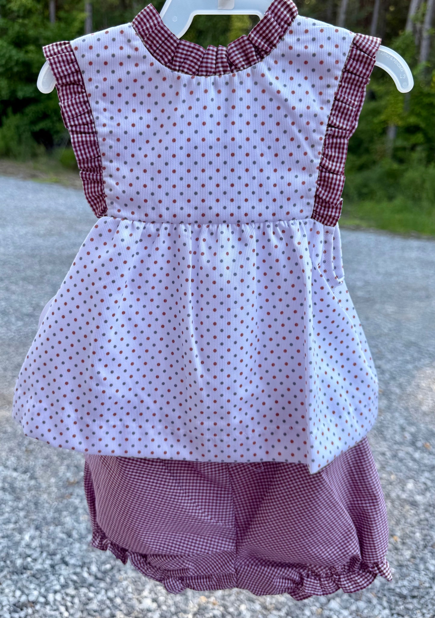 Maroon Bitty Dot Bulldog Girls Bloomer Set