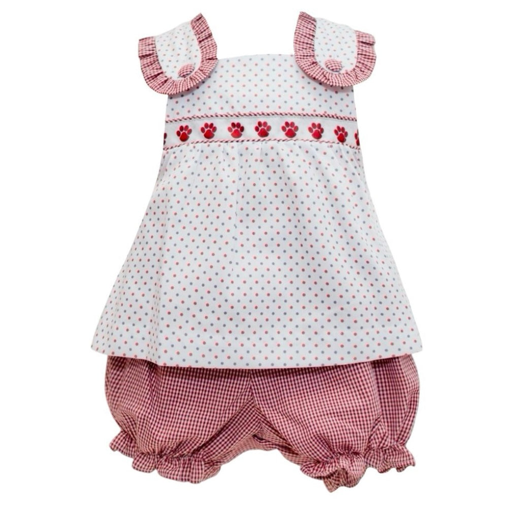 Maroon Bitty Dot Bulldog Girls Bloomer Set