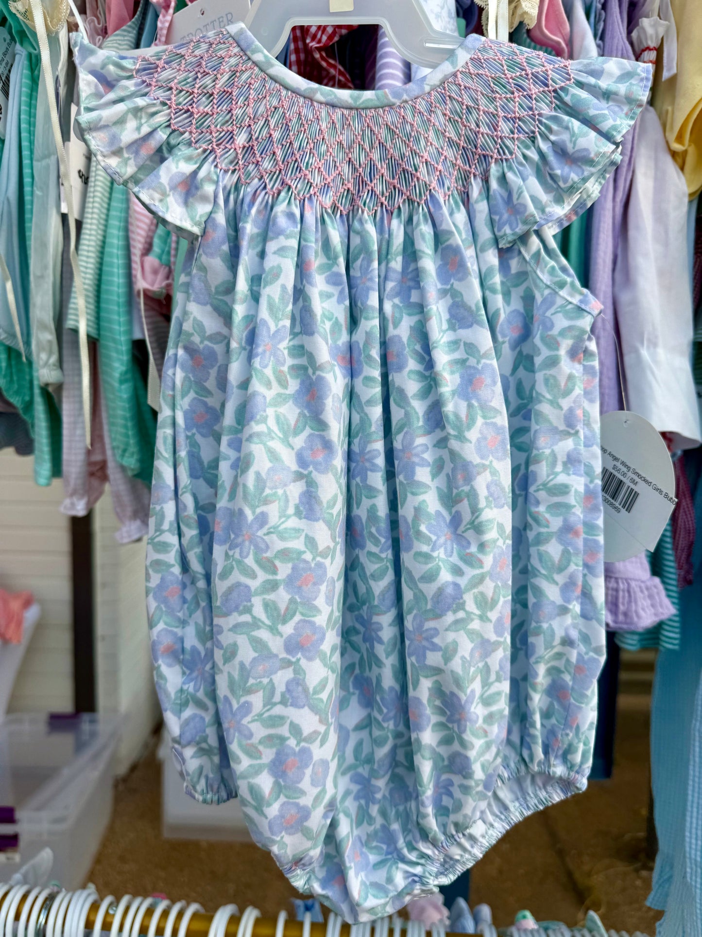 Floral Bishop Angel Wing Smocked Girls Bubble