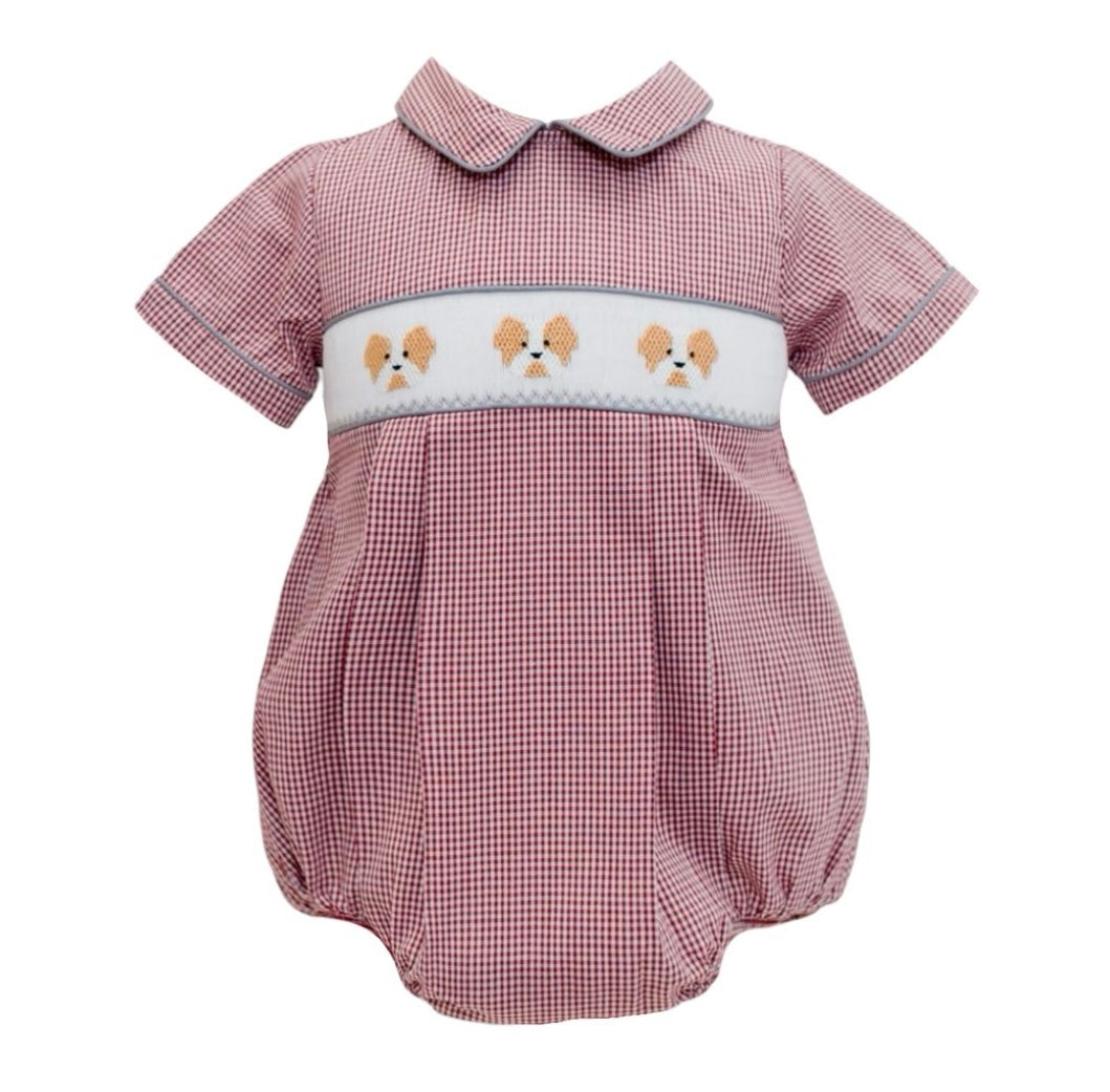 Maroon Bulldog Smocked Boys Bubble