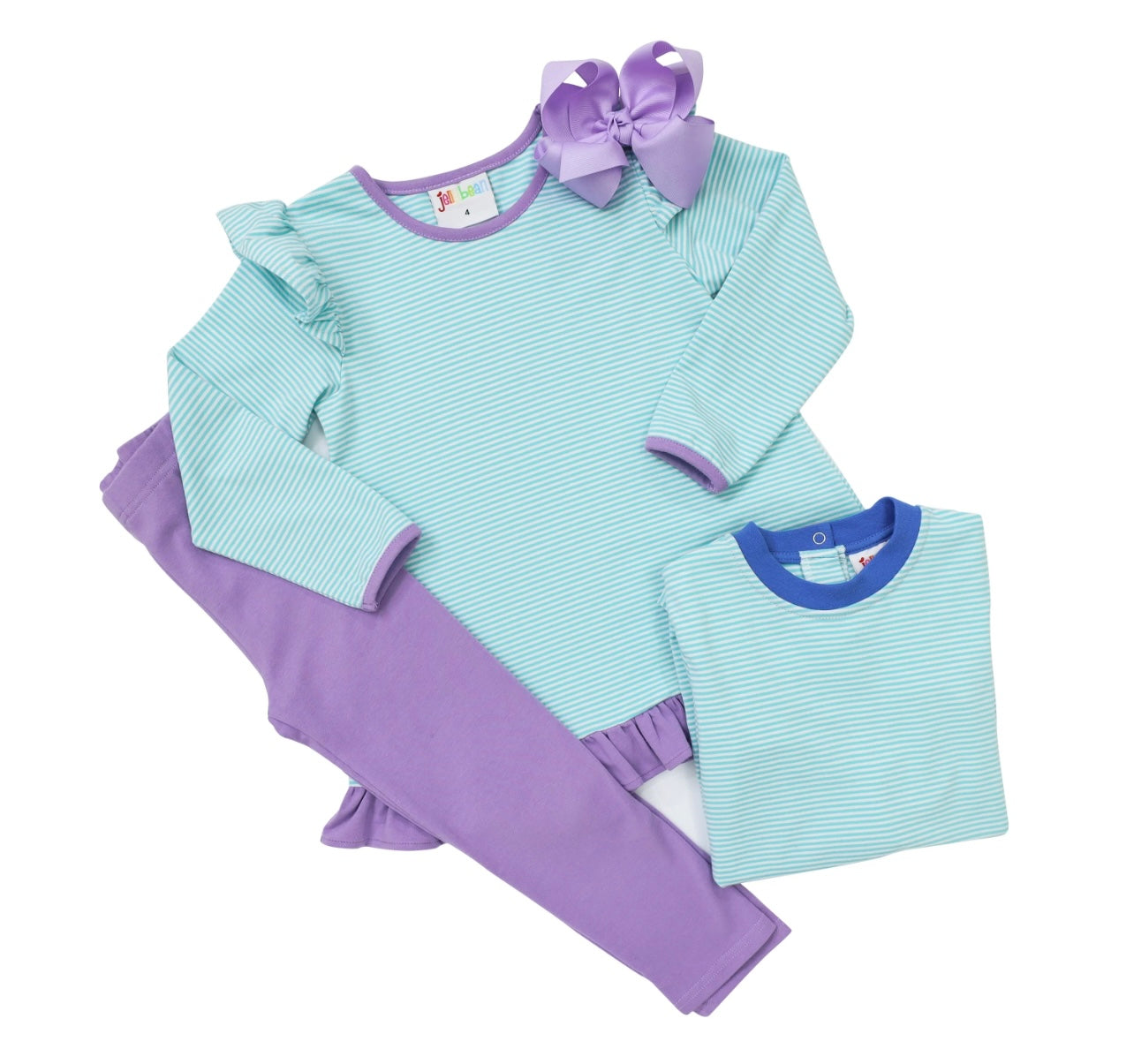Francis Mint Stripe & Dark Lavender Girls Pants Set