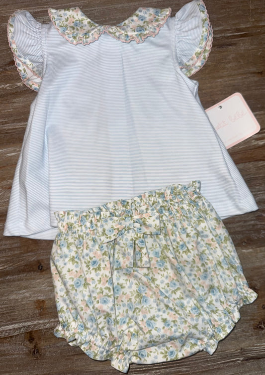 Light Blue Floral Girls Knit Bloomer Set