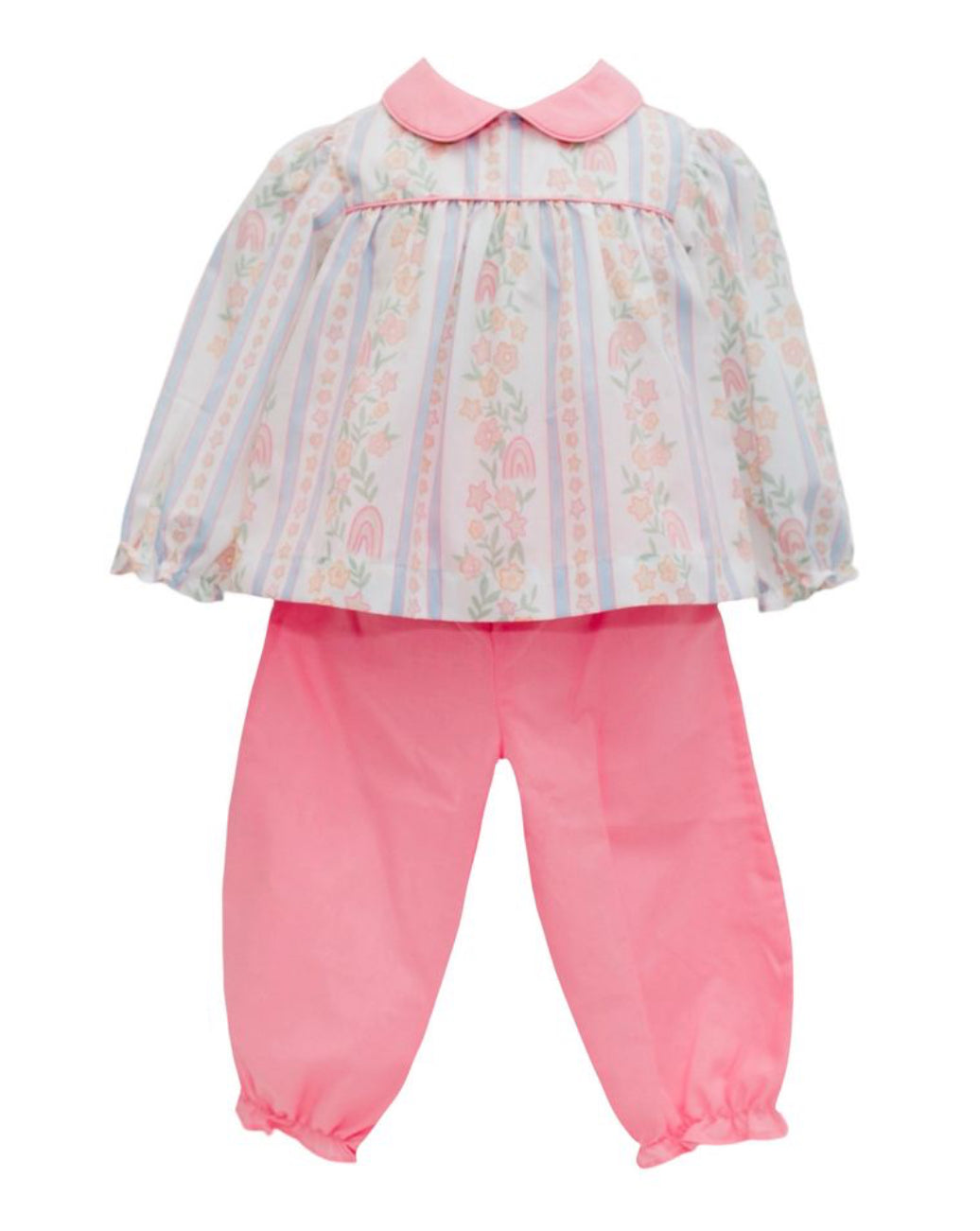 Floral Rainbow Stripe Girls Bloomer Pant Set