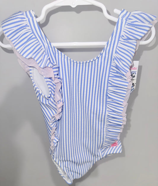 Ruffle Butts Girls Periwinkle Blue Seersucker Waterfall One Piece
