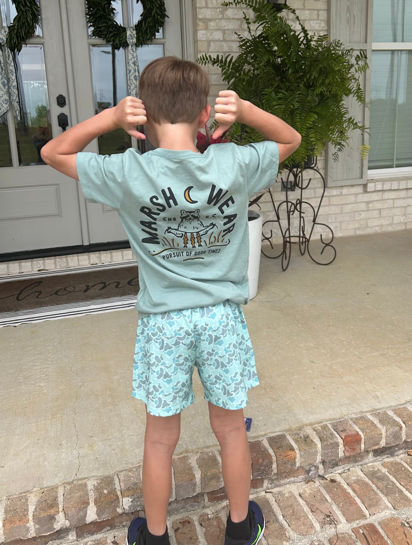 Green/Gray Camo Boys Performance Play Shorts