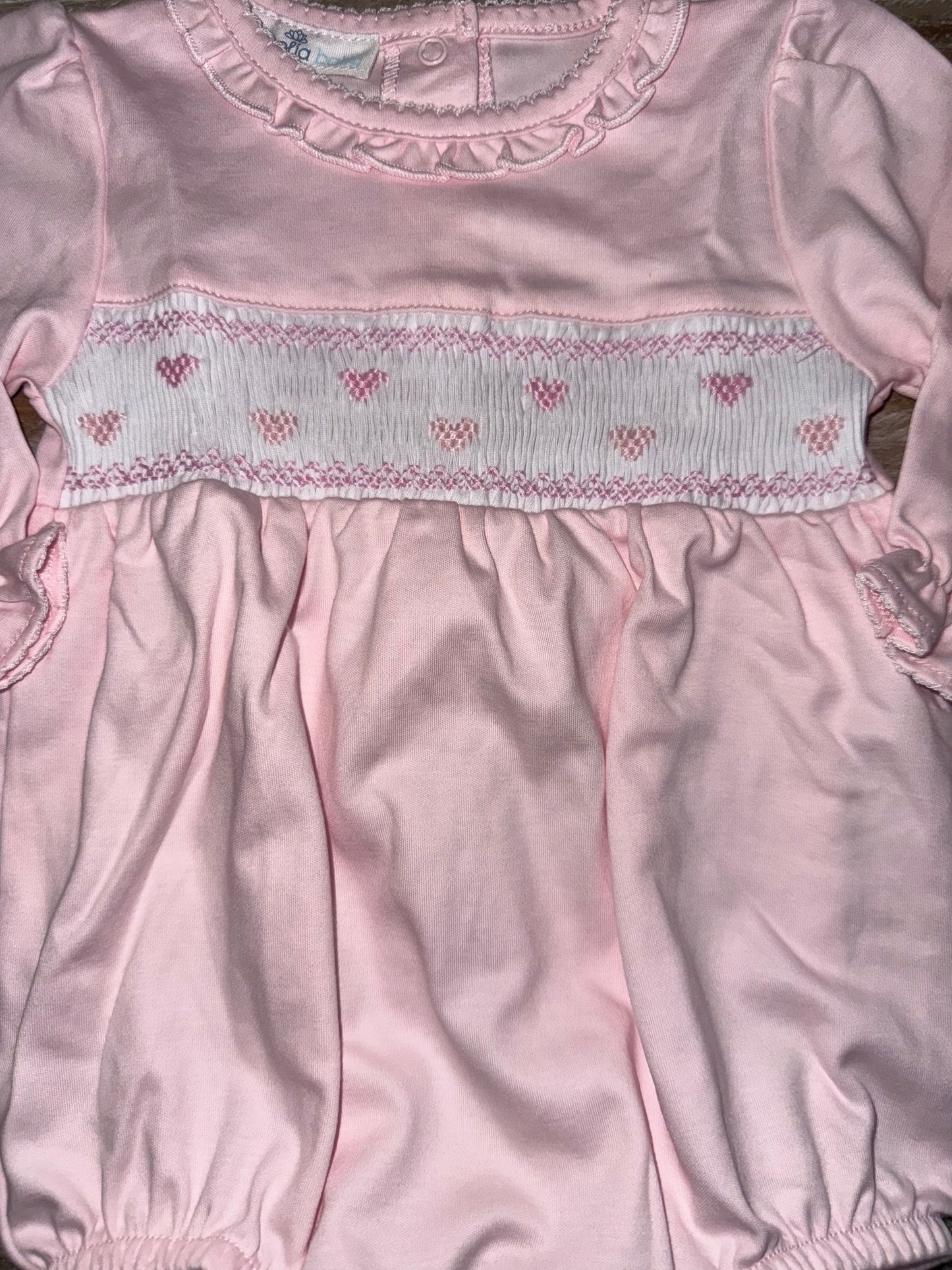 Valentine’s Pink Heart Smocked Girls Bubble