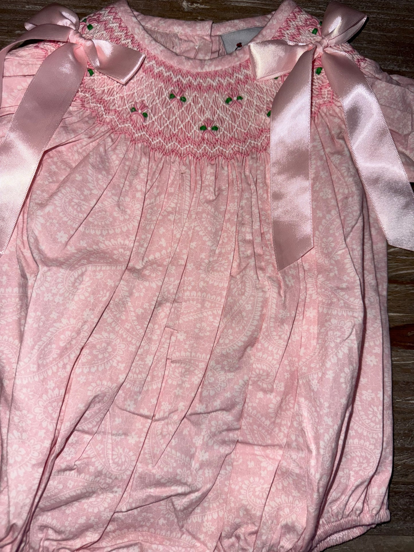 Pink Floral Smocked Girls Flowers Bishop Bubble