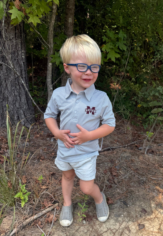 Mississippi State Bulldogs Gray Stripes Boys Polo
