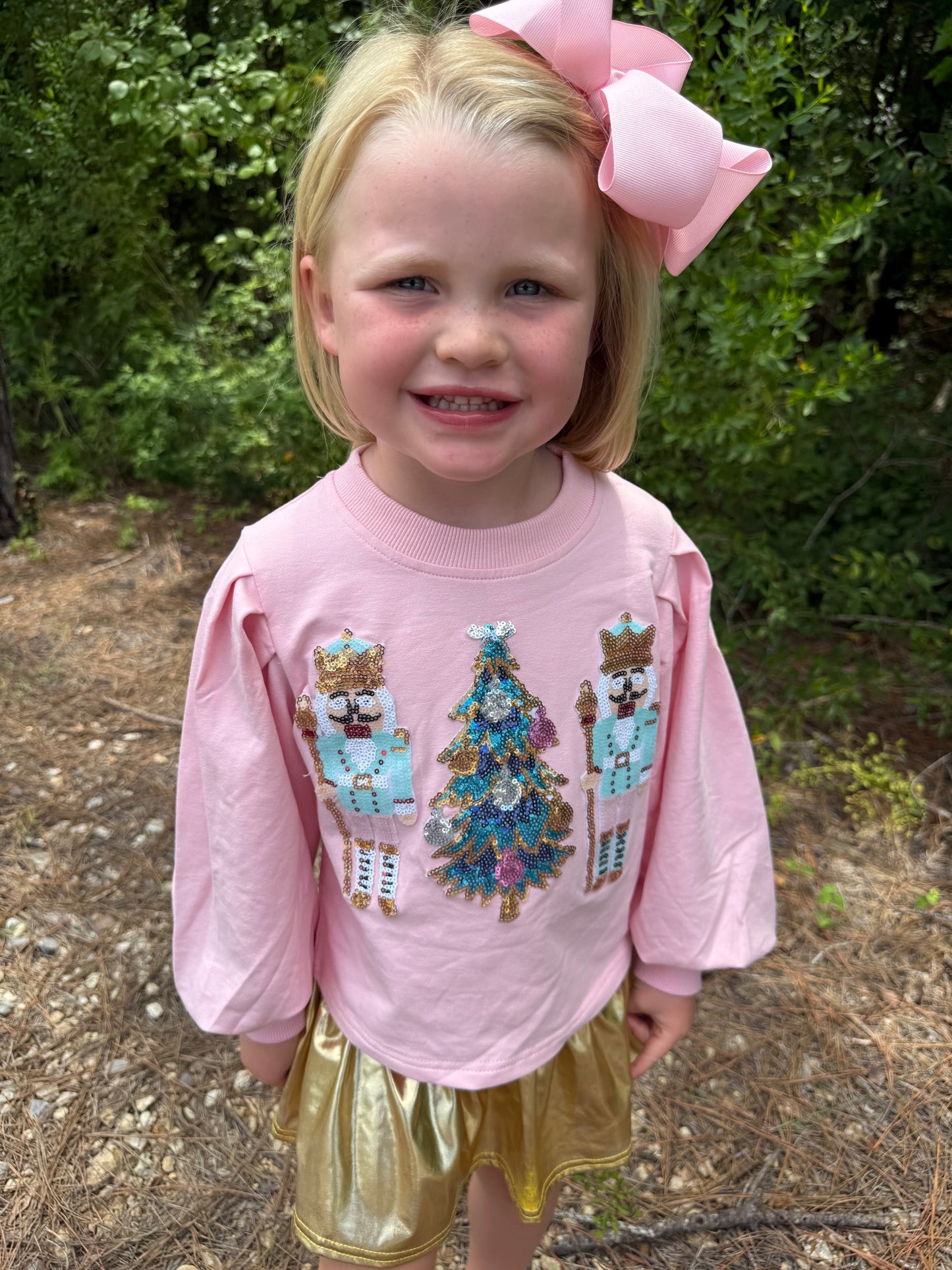Nutcracker Sequin Puff Sleeve Girls Sweatshirt